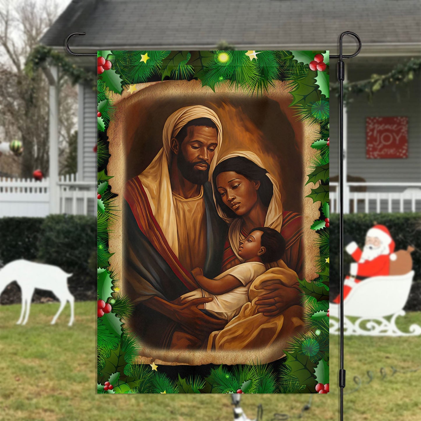 The Holy Family's Christmas Blessing, Christians Xmas Garden Flag & House Flag, Nativity Christians Flag Gift