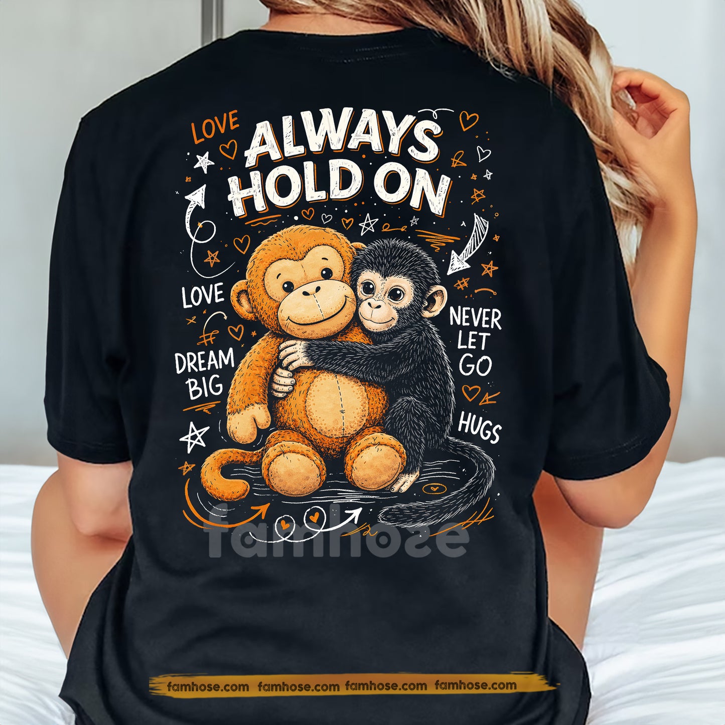 Punch Meme Backside T-Shirt, Always Hold On Love Hugs Cute Monkey Tees Encouragement Gift