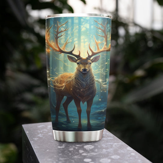 Enchanted Forest Stag, Deer Christmas Stainless Steel Tumbler, Xmas Gift For Deer Lovers