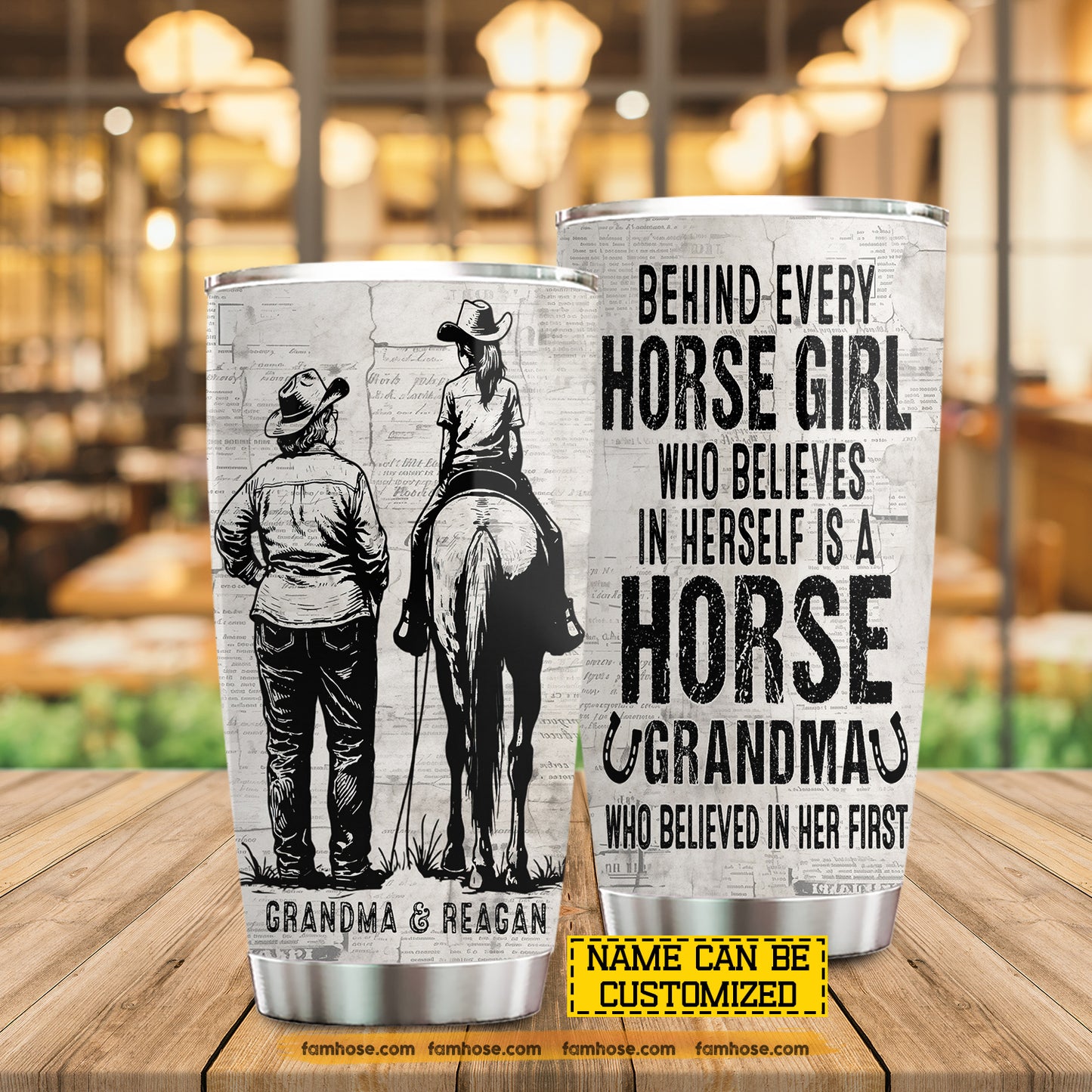 Personalized Horse Riding Grandma Granddaughter Tumbler, Behind Every Horse Girl Stainless Steel Tumbler, Mother's Day Gift For Horse Lover