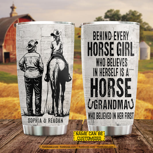 Personalized Horse Riding Grandma Granddaughter Tumbler, Behind Every Horse Girl Stainless Steel Tumbler, Mother's Day Gift For Horse Lover