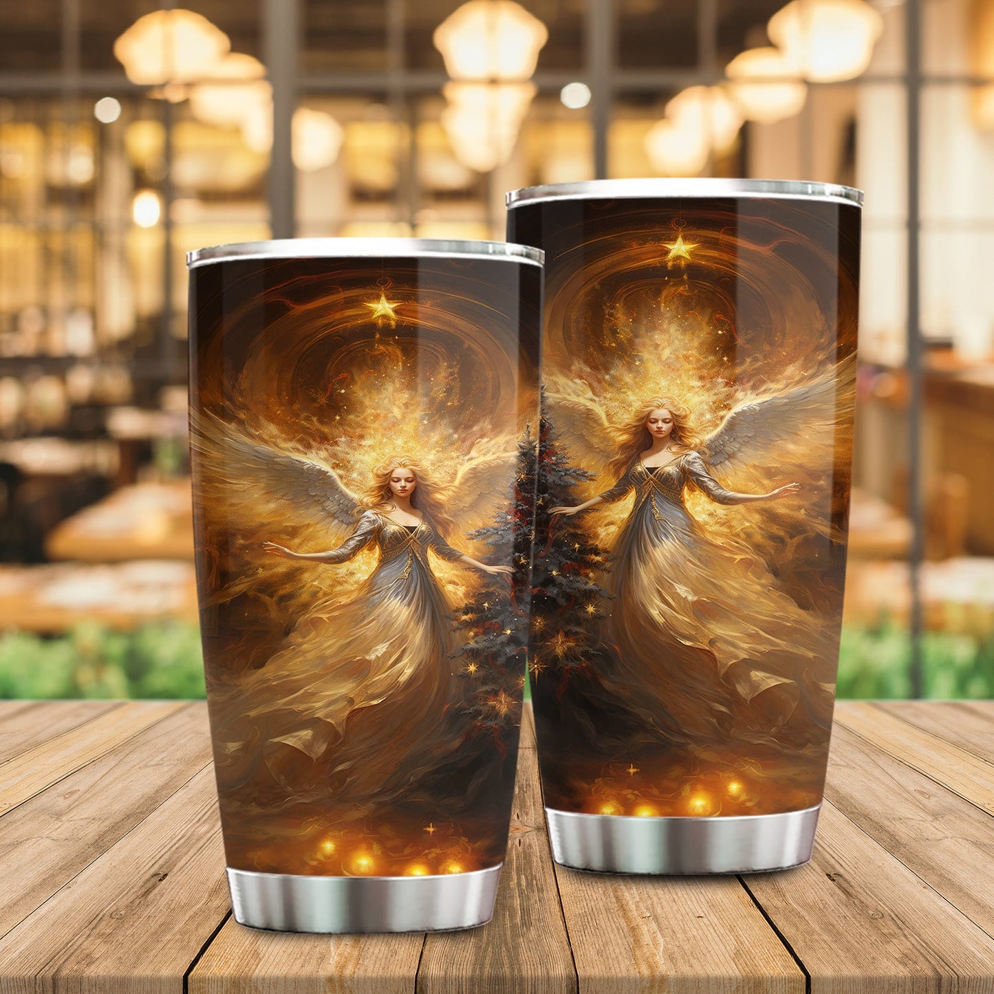 Starlight Angel's Embrace, Angel Christmas Stainless Steel Tumbler, Xmas Gift For Angel Lovers