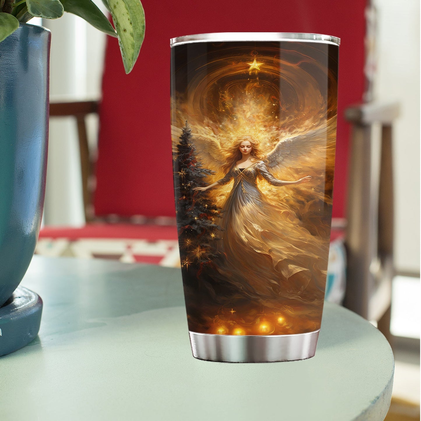 Starlight Angel's Embrace, Angel Christmas Stainless Steel Tumbler, Xmas Gift For Angel Lovers