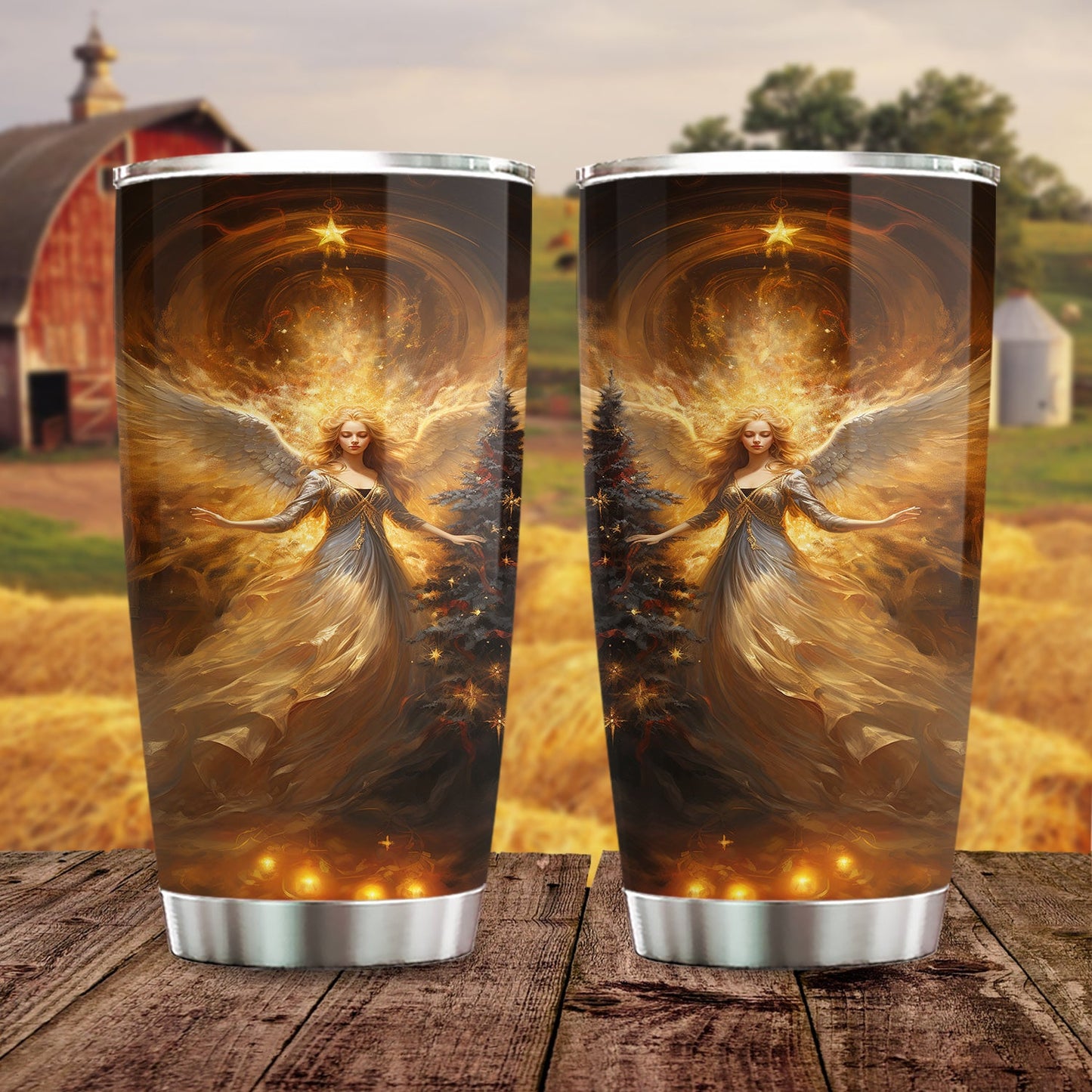 Starlight Angel's Embrace, Angel Christmas Stainless Steel Tumbler, Xmas Gift For Angel Lovers