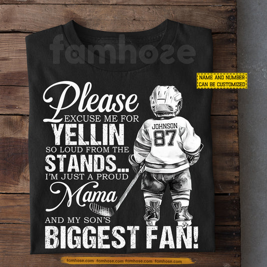 Funny Personalized Hockey Mom T-shirt, Please Excuse Me For Yellin Sport Tees Mother's Day Gift For Hockey Lover
