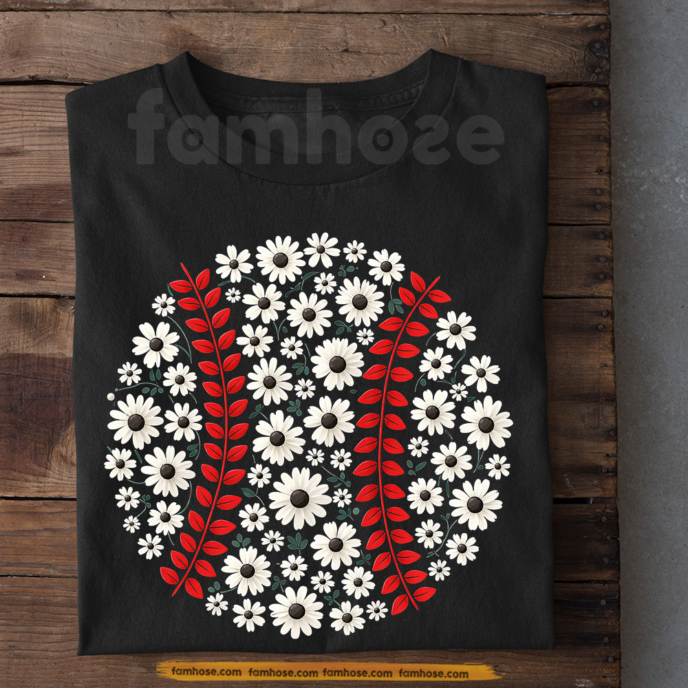 Baseball T-shirt, Floral Baseball Daisy Sport Tees Gift For Baseball Lover