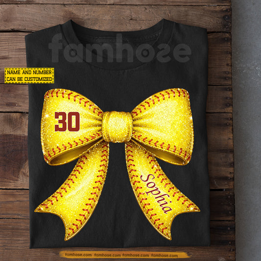Personalized Softball  T-shirt, Softball Glitter Bow Tees Gift For Softball Lover