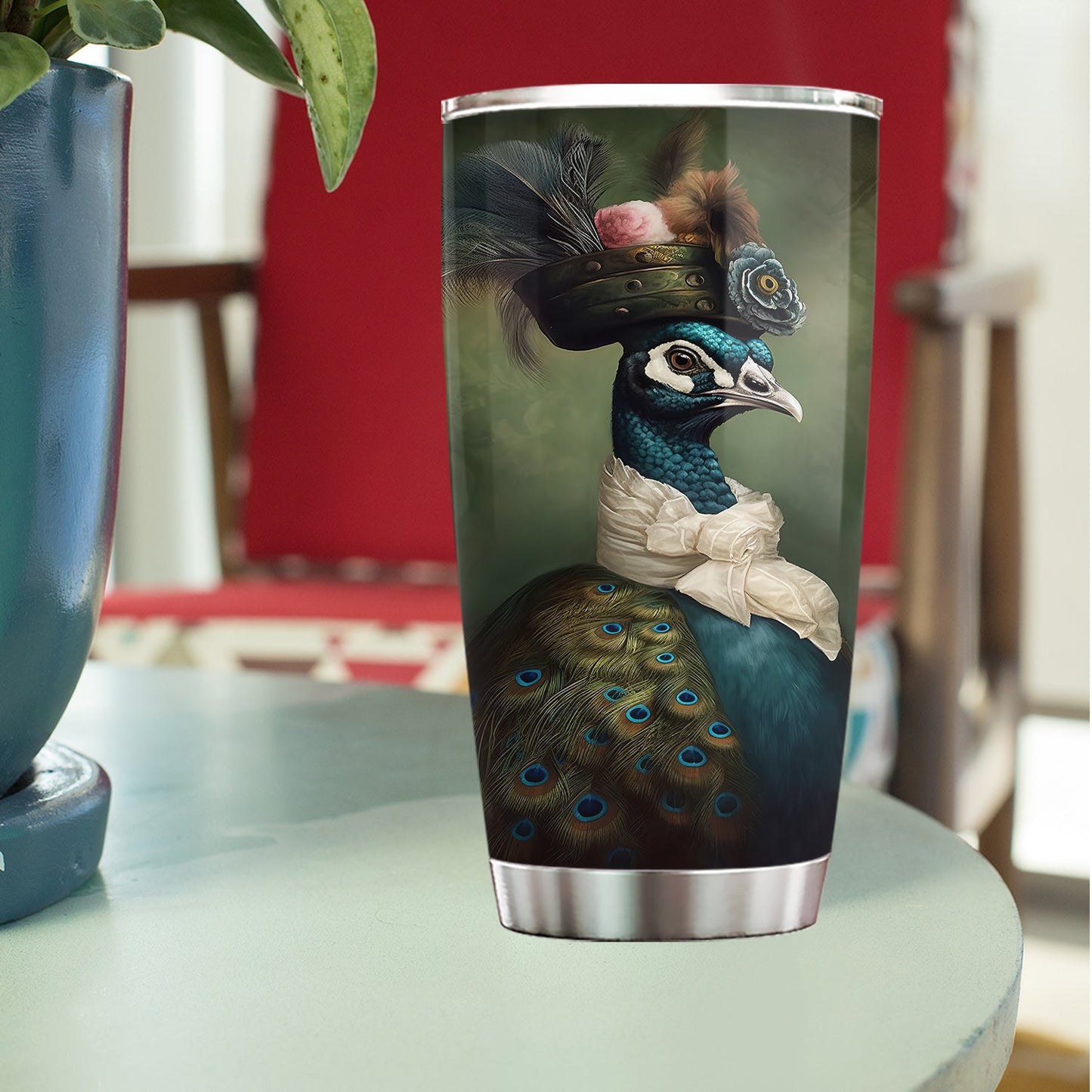 Aristocratic Peacock Elegance, Victorian Stainless Steel Tumbler, Xmas Gift For Peacock Lovers