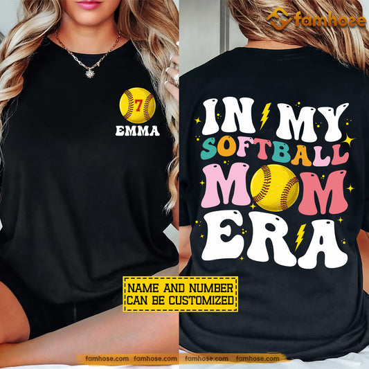 Personalized Softball Mom Two-side T-shirt, In My Softball Mom Era Tees Mother's Day Gift For Softball Lovers