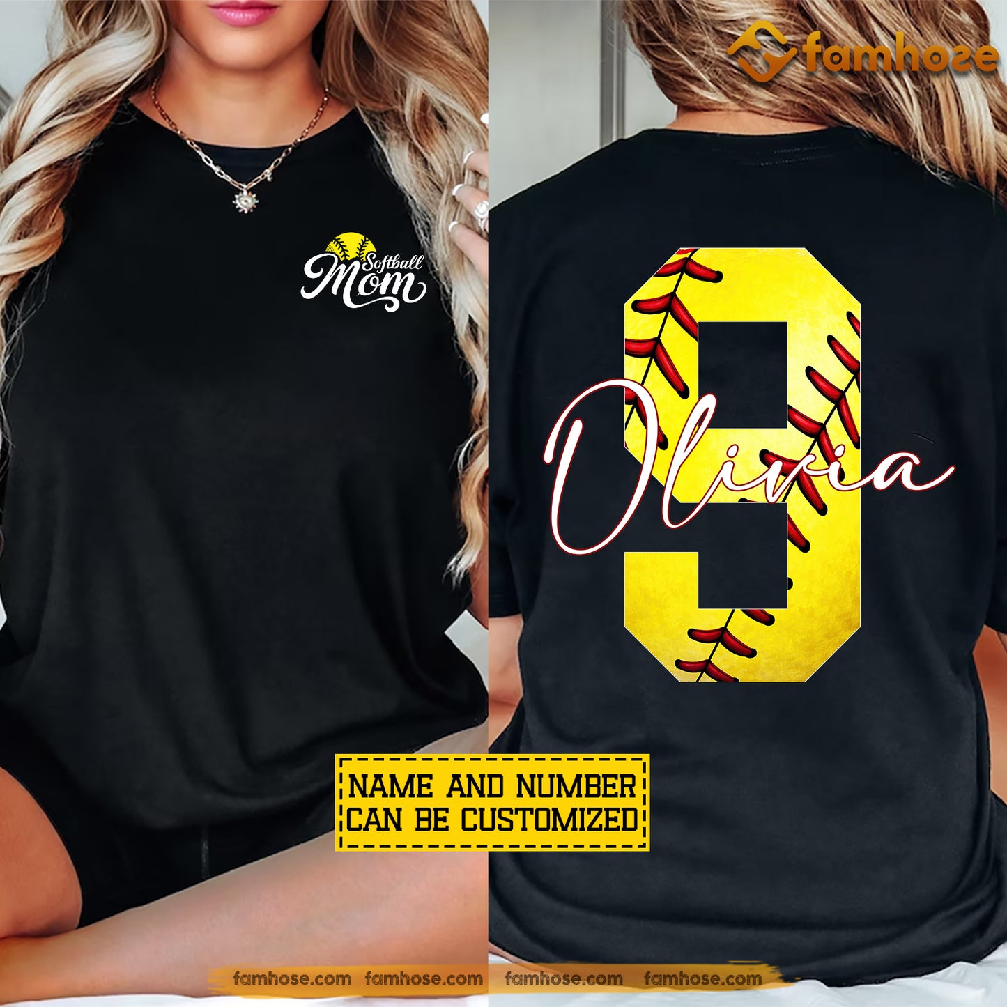 Personalized Softball Mom Two-side T-shirt, Softball Mom Design Tees Mother's Day Gift For Softball Lovers