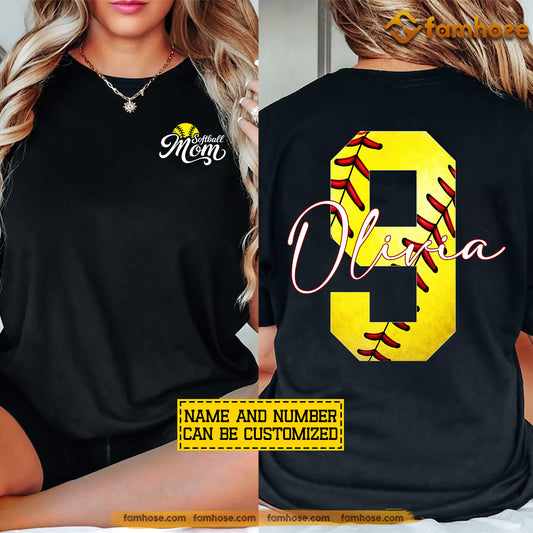 Personalized Softball Mom Two-side T-shirt, Softball Mom Design Tees Mother's Day Gift For Softball Lovers
