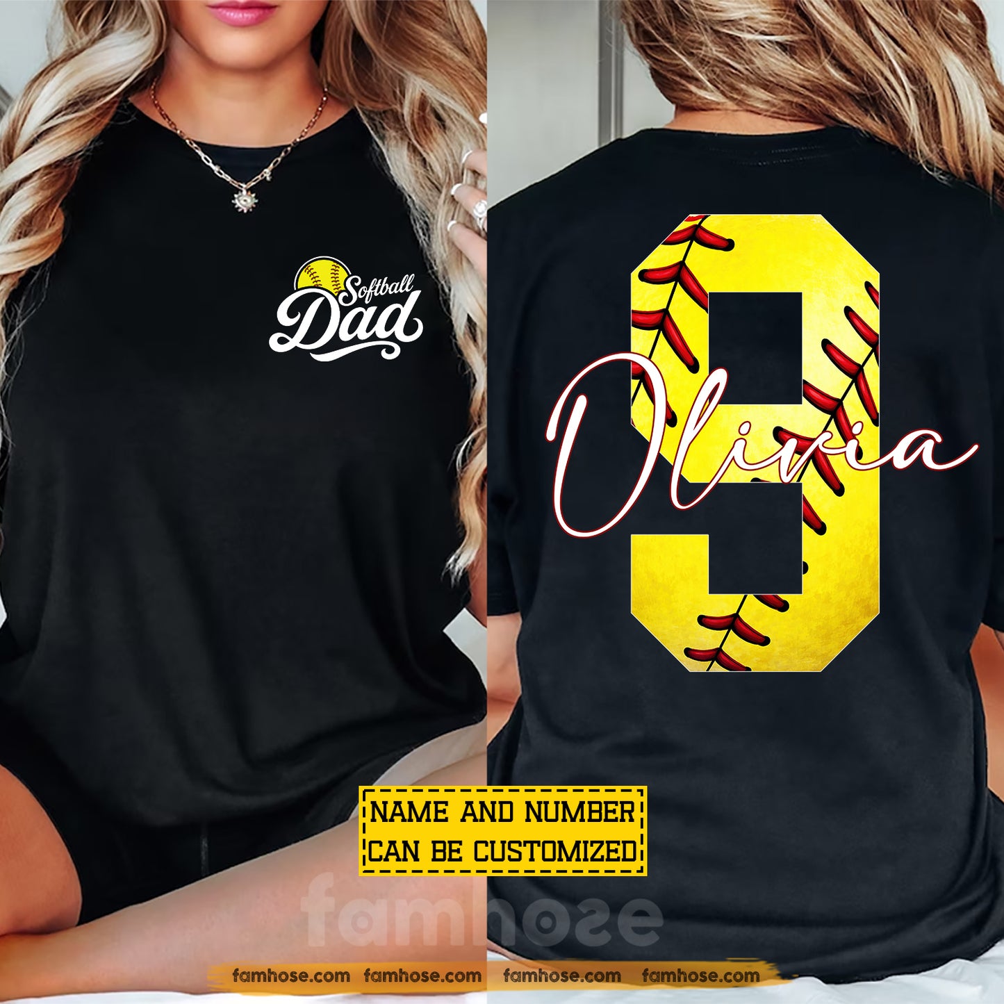 Personalized Softball Dad Two-sided T-shirt, Softball Dad Design Tees Father's Day Gift For Softball Lover