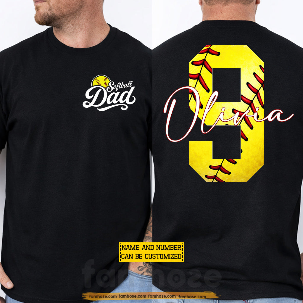 Personalized Softball Dad Two-sided T-shirt, Softball Dad Design Tees Father's Day Gift For Softball Lover
