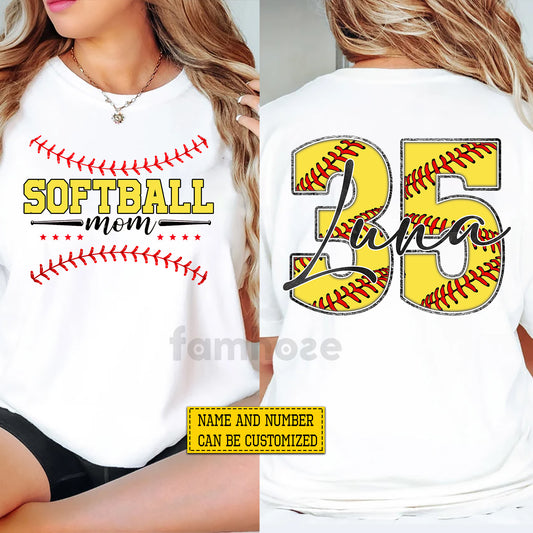 Personalized Softball Mom Two-sided T-shirt, Softball Mom Pride Tees Gift For Softball Lovers