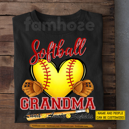 Personalized Softball Grandma T-shirt, The Love Of Softball Grandma Tees Mother's Day Gift For Softball Lover
