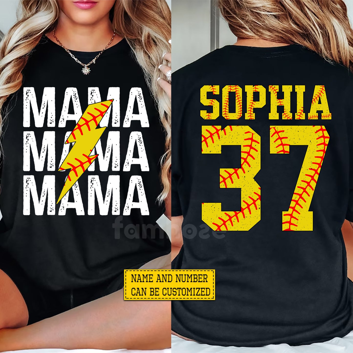 Personalized Softball Mom Two-side T-shirt, Mama Mama Mama Tees Mother's Day Gift For Softball Lovers