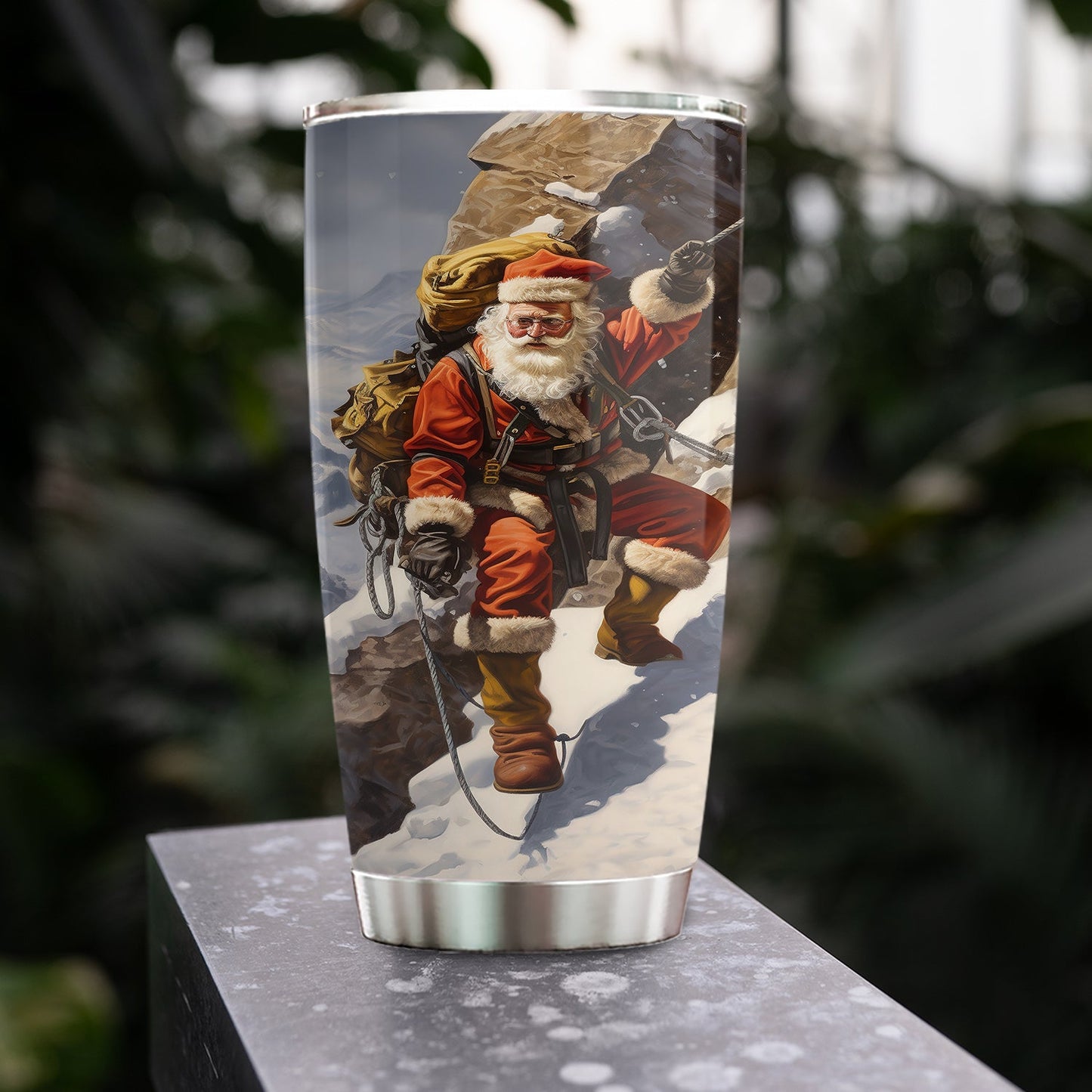 Santa's Alpine Adventure, Climbing Santa Christmas Stainless Steel Tumbler, Xmas Gift For Climbing Lovers