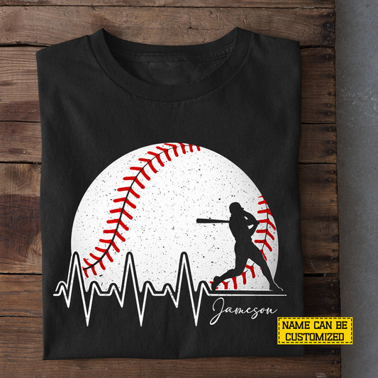 Personalized Baseball T-shirt, Baseball Player Heartbeat Tees Gift For Baseball Lover