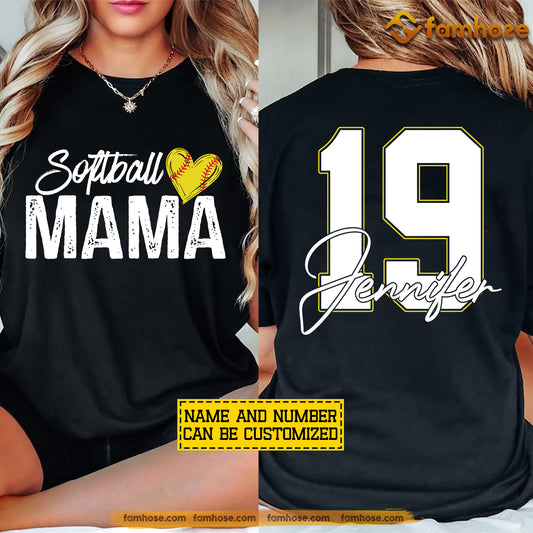 Personalized Softball Mom Two-side T-shirt, Softball Mama Tees Mother's Day Gift For Softball Lovers