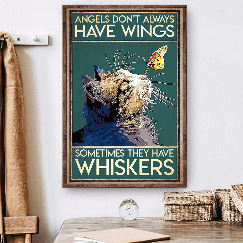 Angels Don't Always Have Wings Sometimes They Have Whiskers, Funny Black Cat Canvas Painting, Wall Art Decor - Cat Poster Gift