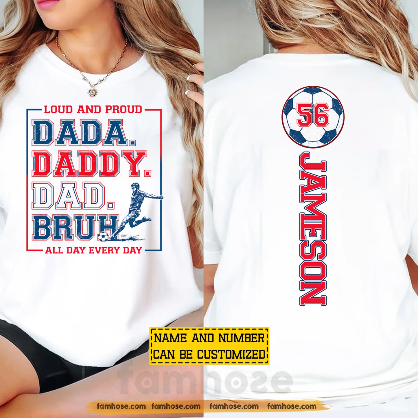 Personalized Soccer Dad Two-sided T-shirt, Soccer Dad Mode All Day Tees Father's Day Gift For Soccer Lovers