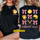 Personalized Softball Mom Two-side T-shirt, Softball Mom Bow Tees Mother's Day Gift For Softball Lovers