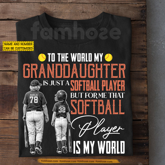 Personalized Softball Grandma T-shirt, That Softball Player Is My World Sport Tees Gift For Softball Lover