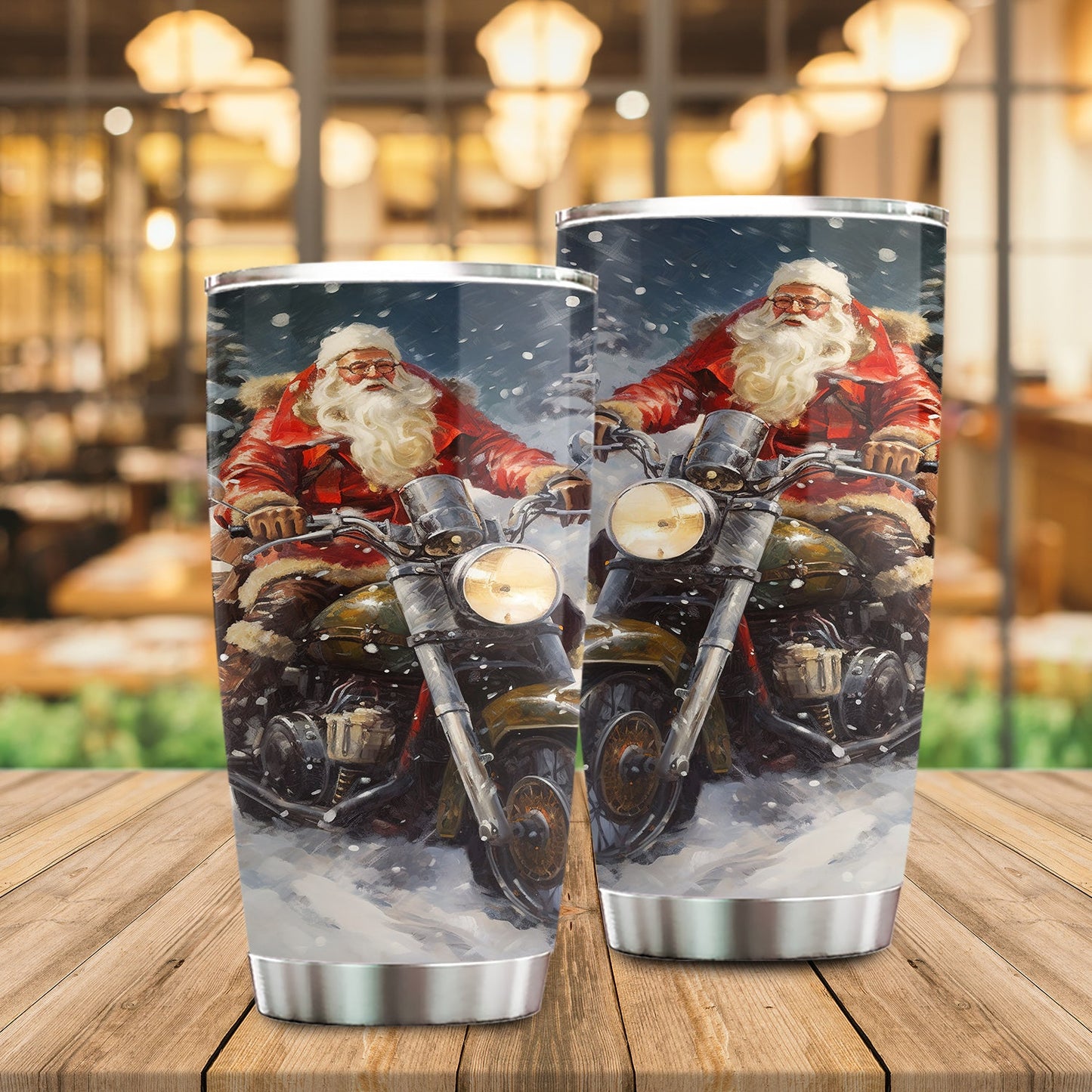 Santa's Holiday Ride, Santa Claus Biker Christmas Stainless Steel Tumbler, Xmas Gift For Riding Lovers