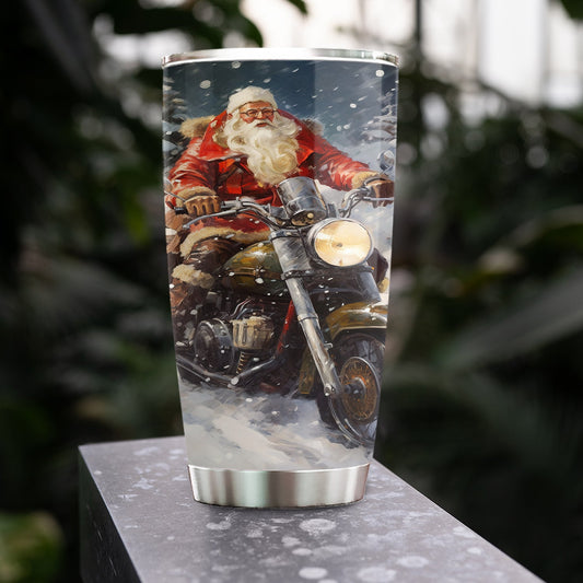 Santa's Holiday Ride, Santa Claus Biker Christmas Stainless Steel Tumbler, Xmas Gift For Riding Lovers