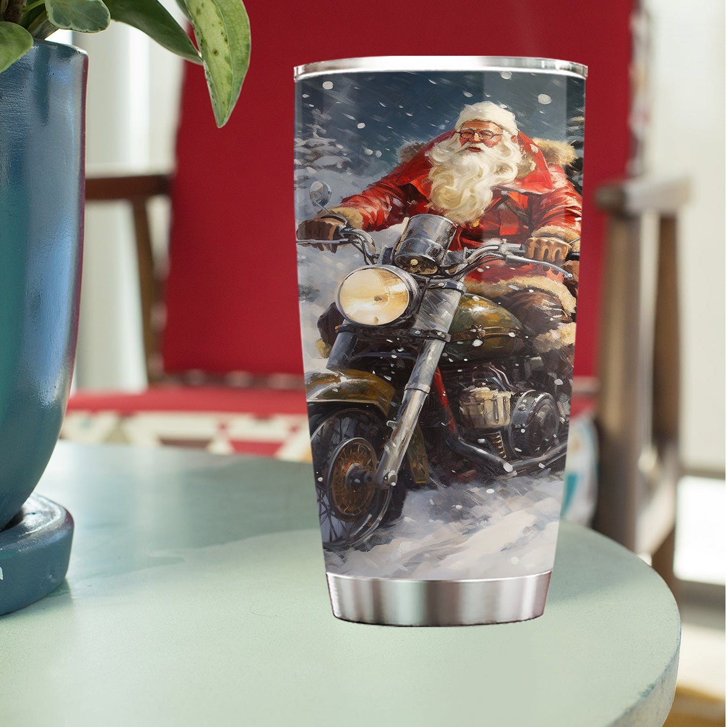 Santa's Holiday Ride, Santa Claus Biker Christmas Stainless Steel Tumbler, Xmas Gift For Riding Lovers