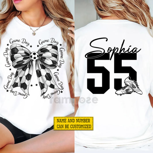 Personalized Soccer Mom Two-sided T-shirt, Soccer Game Day Tees Gift For Soccer Lovers