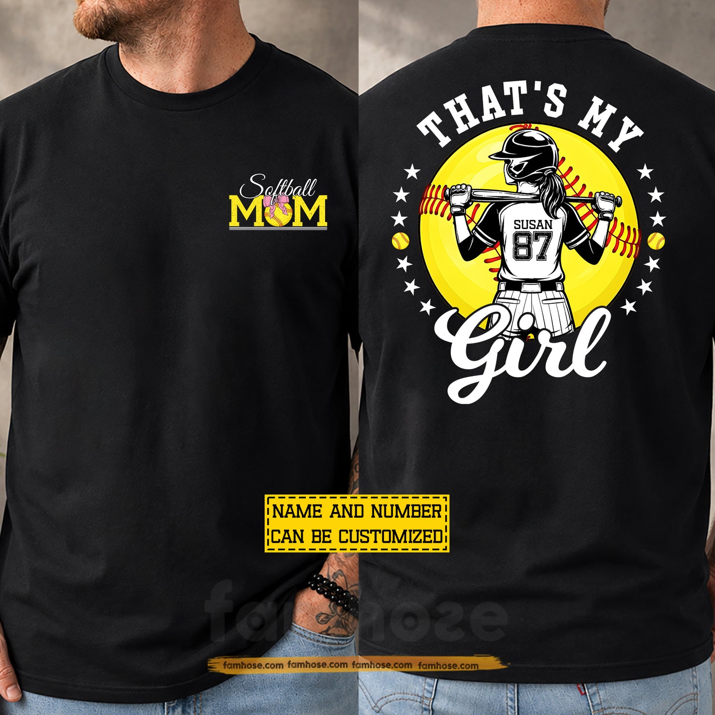 Personalized Softball Mom Two-side T-shirt, That's Is My Girl Tees Mother's Day Gift For Softball Lovers