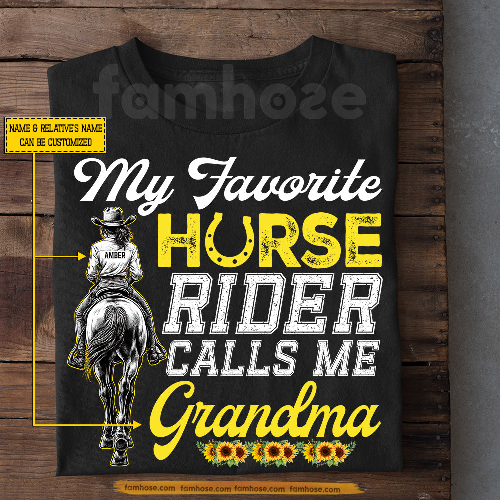 Personalized Cowgirl Grandma T-shirt, My Favorite Horse Rider Calls Me Grandma Tees Gift For Cowgirls