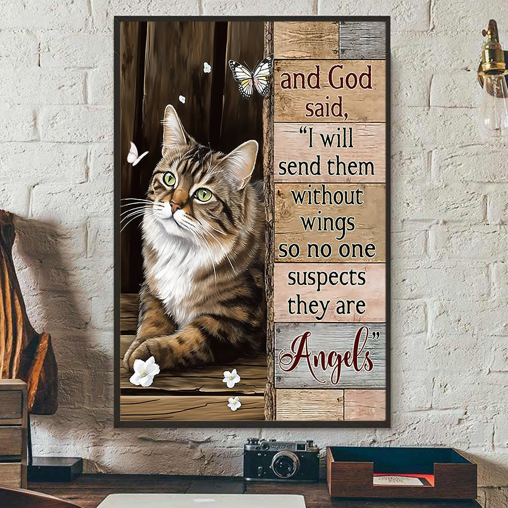 God Said I Will Send Them Without Wings They Are Angels, Cat Canvas Painting, Wall Art Decor - Poster Gift For Cat Lovers