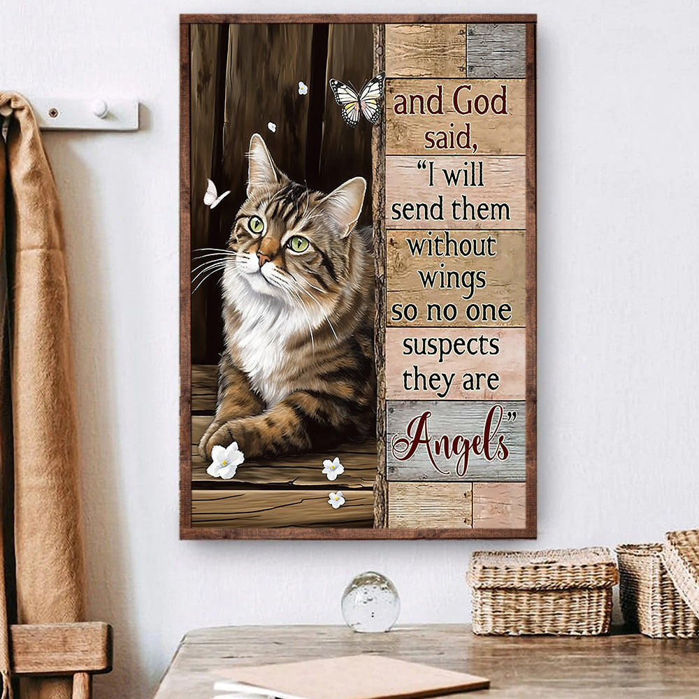 God Said I Will Send Them Without Wings They Are Angels, Cat Canvas Painting, Wall Art Decor - Poster Gift For Cat Lovers