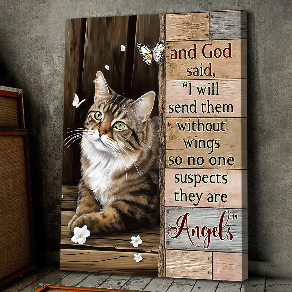 God Said I Will Send Them Without Wings They Are Angels, Cat Canvas Painting, Wall Art Decor - Poster Gift For Cat Lovers