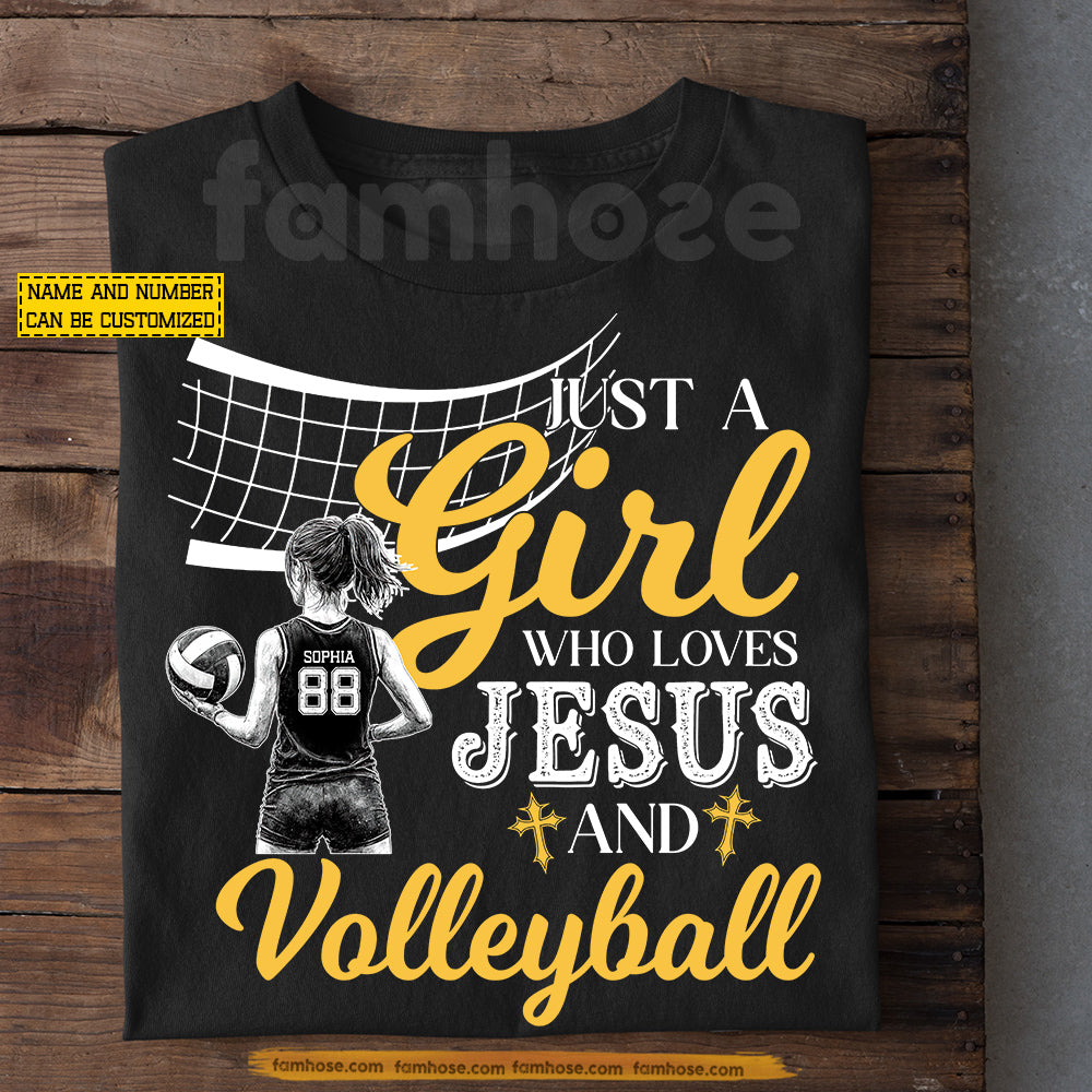 Personalized Volleyball Girl T-shirt, Just A Girl Who Loves Jesus And Volleyball Sport Tees Gift For Volleyball Lovers