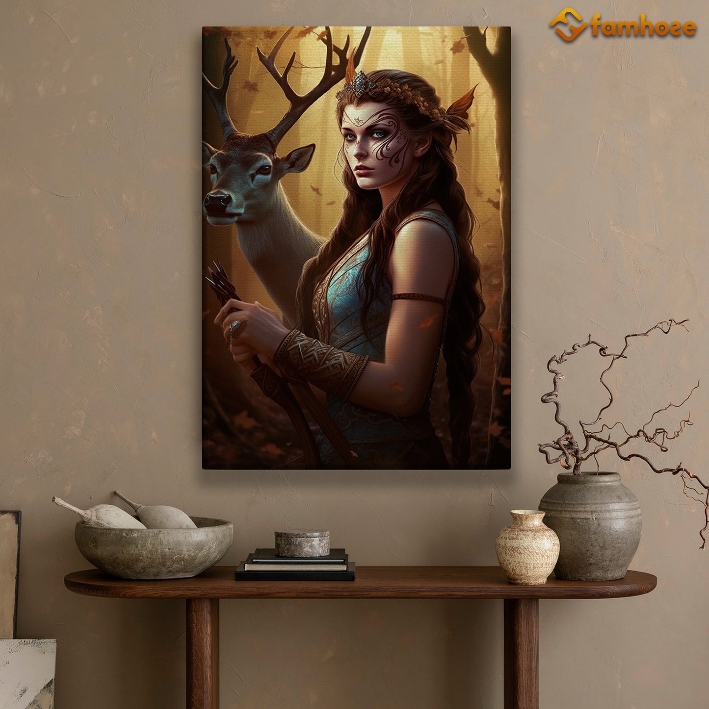The Forest Queen And Her Faithful Stag, Victorian Stag Canvas Painting, Wall Art Decor - Poster Gift For Stag Lovers