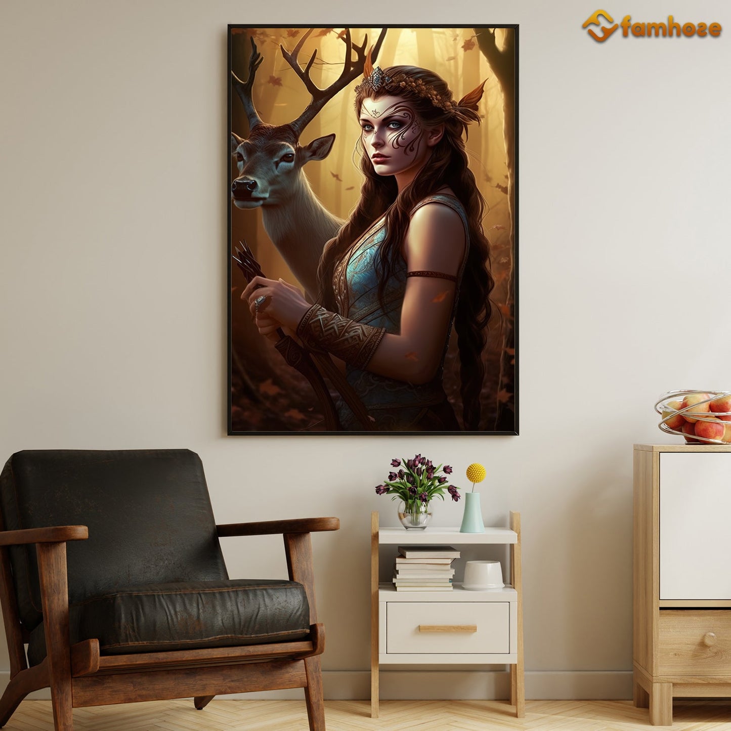 The Forest Queen And Her Faithful Stag, Victorian Stag Canvas Painting, Wall Art Decor - Poster Gift For Stag Lovers
