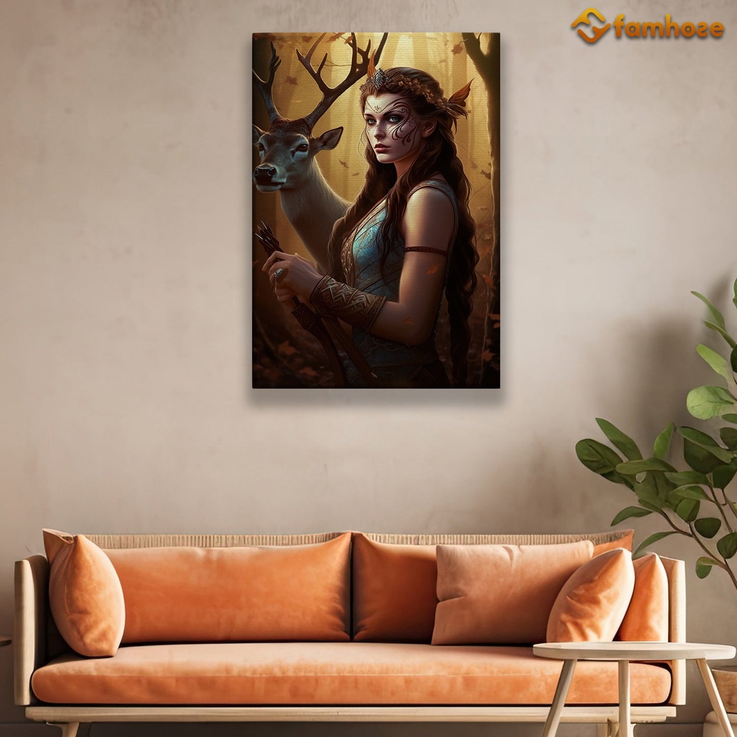 The Forest Queen And Her Faithful Stag, Victorian Stag Canvas Painting, Wall Art Decor - Poster Gift For Stag Lovers