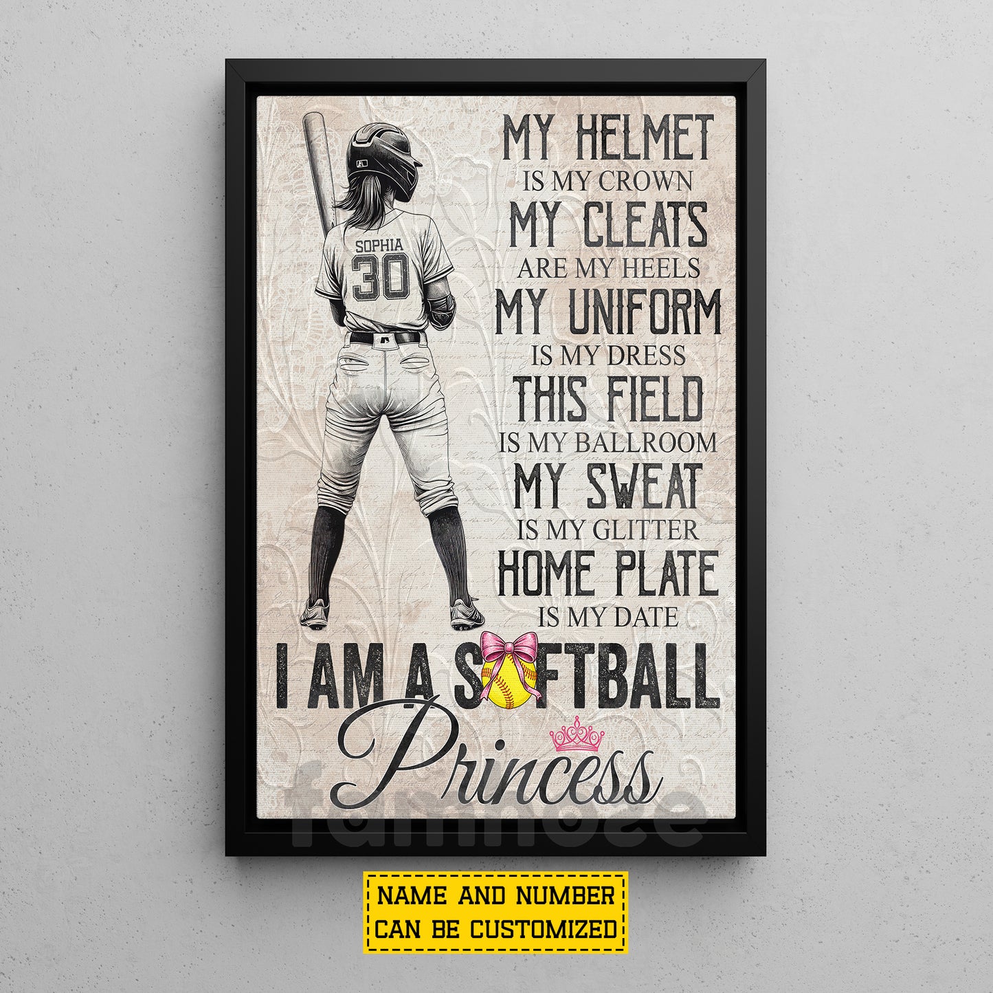 Funny Personalized Softball Canvas Painting, I Am A Softball Princess Wall Art Decor, Poster Gift For Softball Lovers