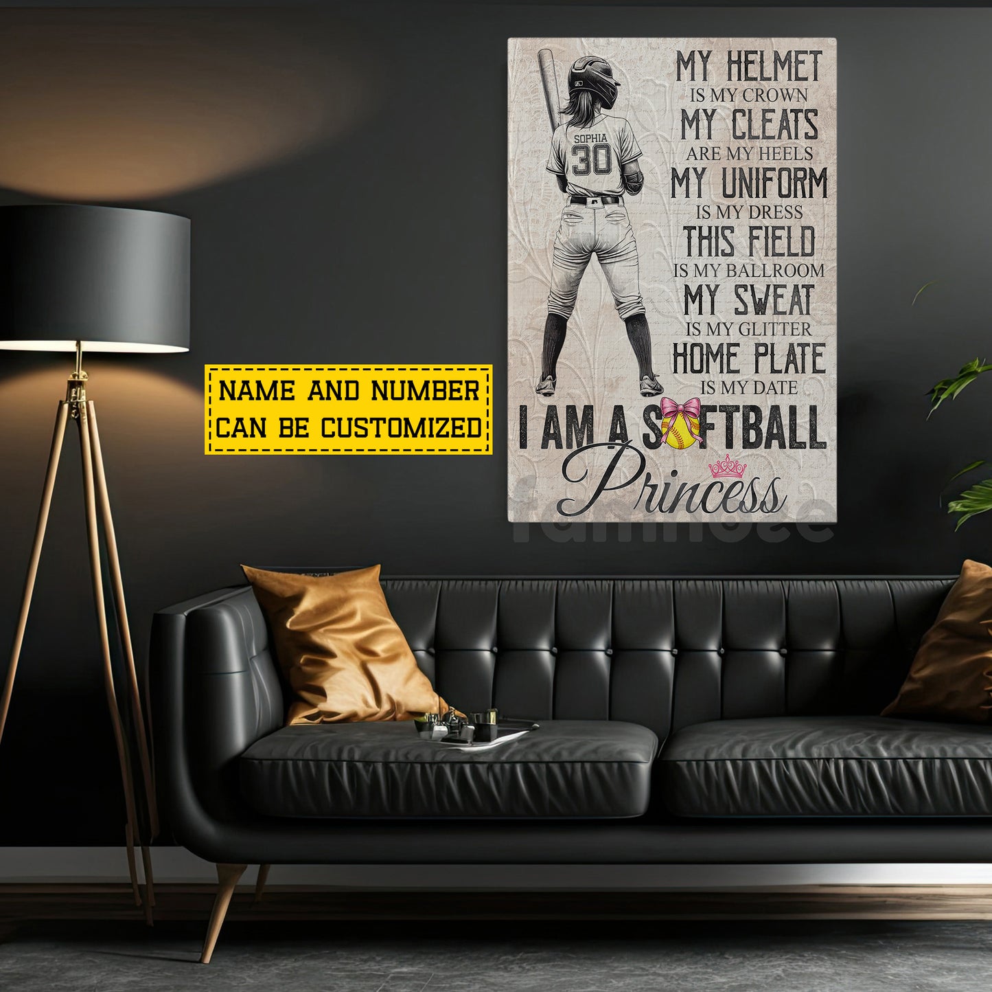 Funny Personalized Softball Canvas Painting, I Am A Softball Princess Wall Art Decor, Poster Gift For Softball Lovers
