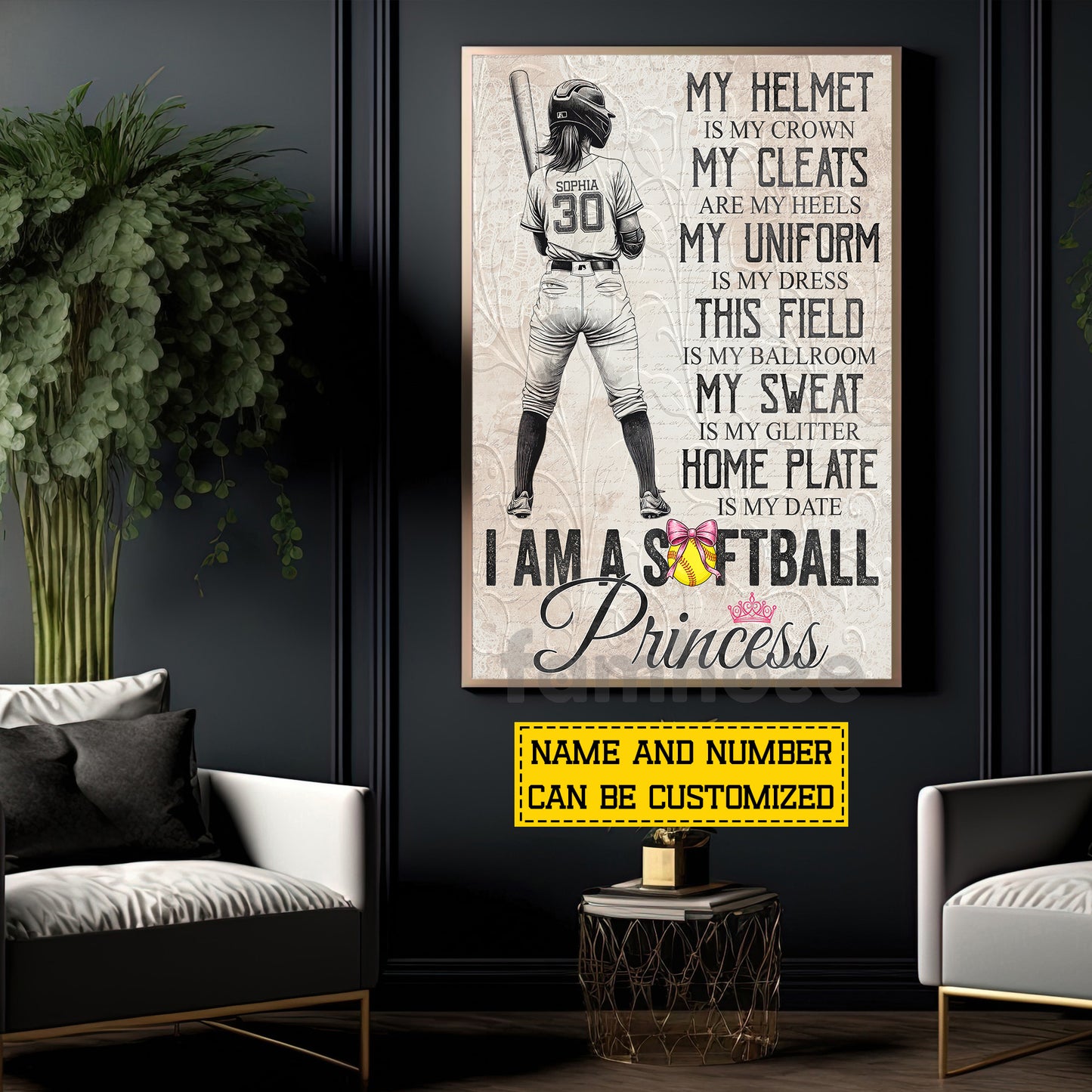 Funny Personalized Softball Canvas Painting, I Am A Softball Princess Wall Art Decor, Poster Gift For Softball Lovers