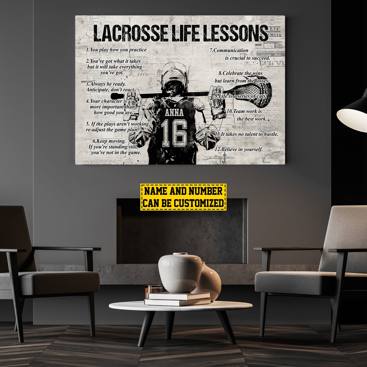 Lacrosse Boy Life Lessons, Personalized Motivational Lacrosse Canvas Painting, Inspirational Quotes Wall Art Decor, Poster Gift For Lacrosse Lovers