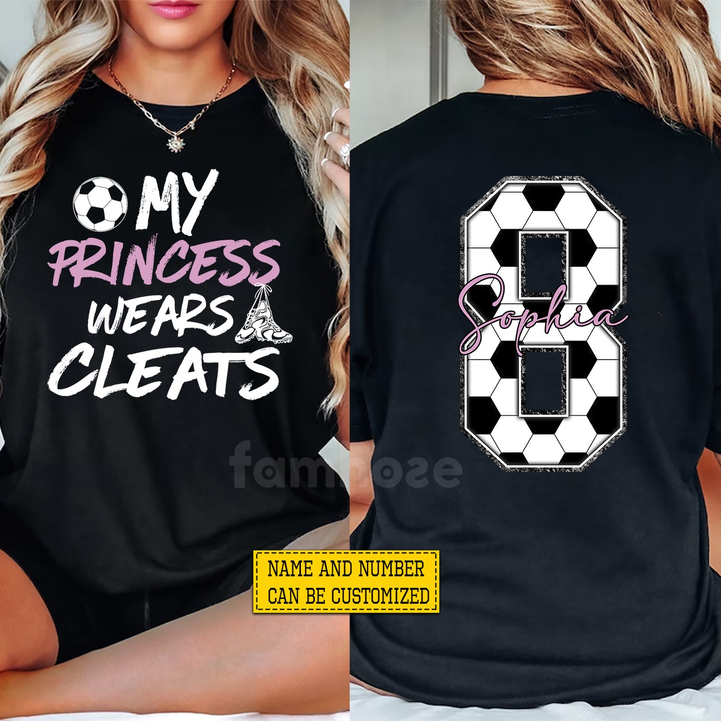 Personalized Soccer Two-sided T-shirt, My Princess Wears Cleats Sport Tees Gift For Soccer Lovers