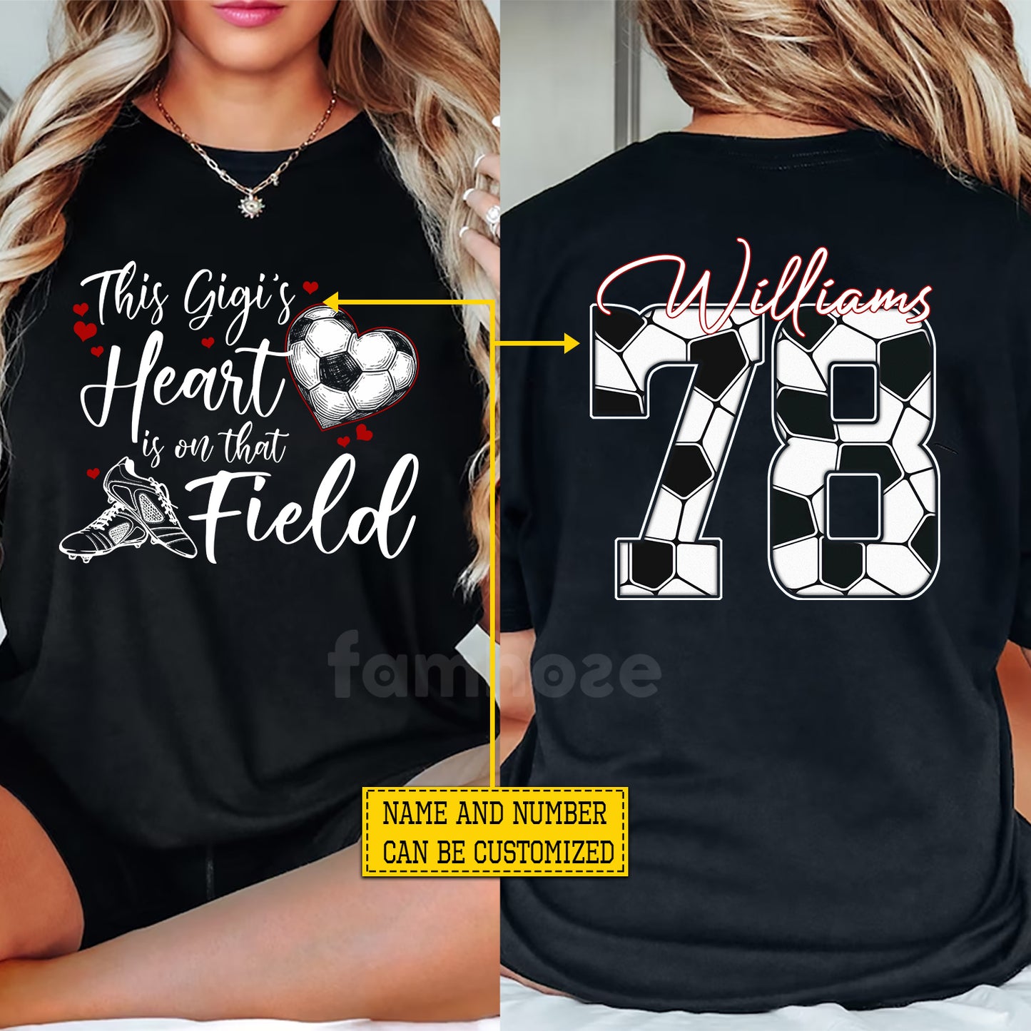 Personalized Soccer Two-sided T-shirt, This Heart Is On That Field Sport Tees Gift For Soccer Lovers