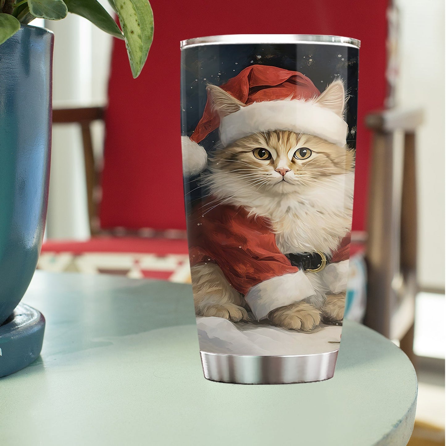 Santa Paws Festivity, Cat Christmas Stainless Steel Tumbler, Xmas Gift For Cat Lovers