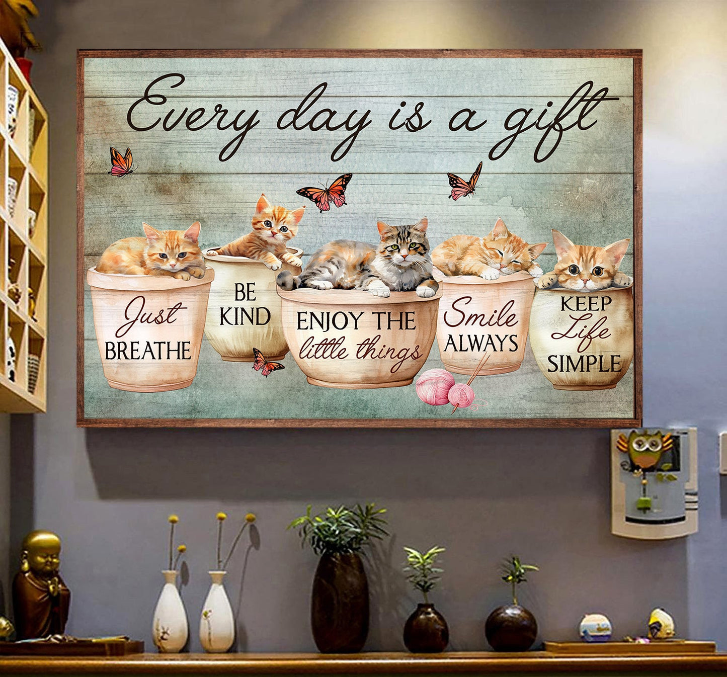 Every Day Is A Gift, Motivational Canvas Painting, Inspirational Quotes Wall Art Decor - Poster Gift For Cat Lovers