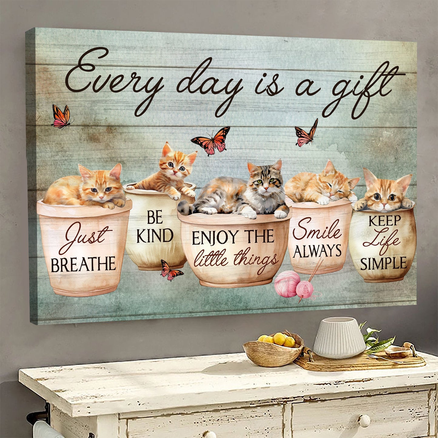 Every Day Is A Gift, Motivational Canvas Painting, Inspirational Quotes Wall Art Decor - Poster Gift For Cat Lovers