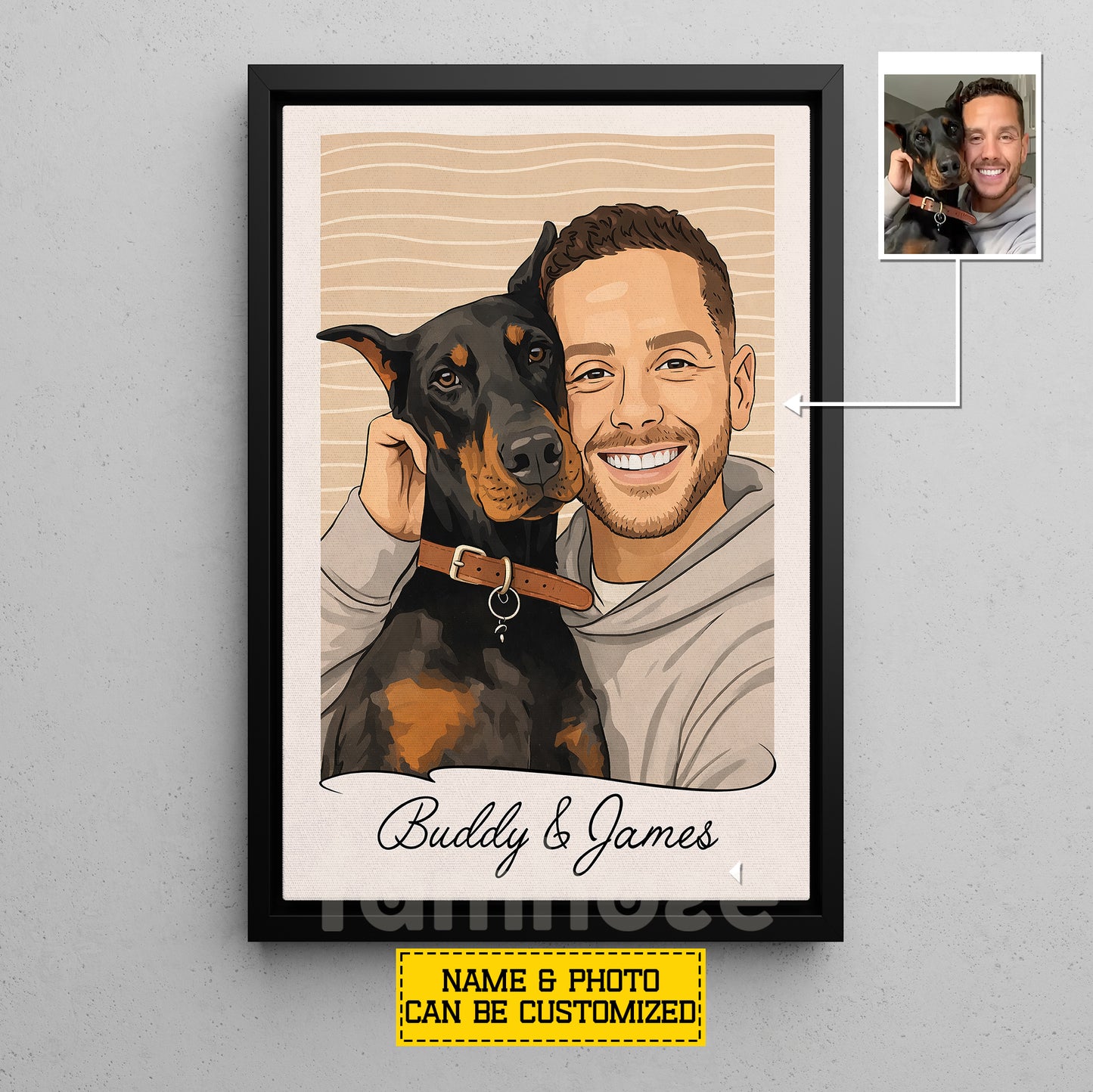 Personalized Dog Dad Canvas Painting, Pet And Owner Portrait Wall Art Decor, Poster Gift For Dog Lovers